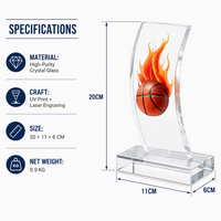 Trophée de basketball en cristal incurvé personnalisé, récompense de champion gravée sur mesure, cadeau de tournoi de ligue en gros