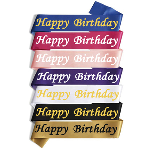 Hstyle Sash d'anniversaire en tissu doux imprimé à l'encre, ceinture de cérémonie, fournitures et cadeaux de fête, sash d'épaule Joyeux Anniversaire - Product Image 1