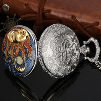 Collier pendentif en résine Art Starry Night, phase du soleil et de la lune, montre de poche steampunk Full Hunter avec chaîne