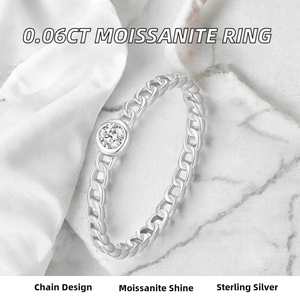 0.06CT มอยส์ซาไนต์แหวนเงินแท้ 925 ชุบโรเดียมแบบฝังขอบ ดีไซน์โซ่เรียบง่ายสำหรับผู้หญิงเครื่องประดับอัญมณีชั้นดี - Product Image 2