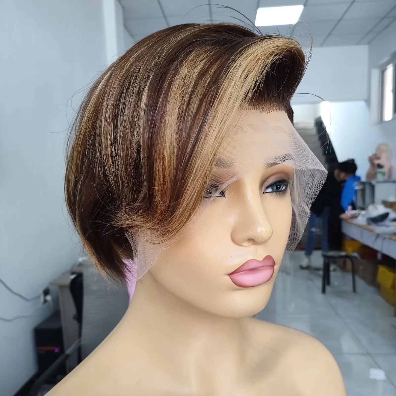 Wig Renda Depan Wig Pixie Potongan Rambut Manusia Penjualan Laris Ombre Warna Coklat Grosir Penyedia Pixie Potongan Pendek Rambut Manusia