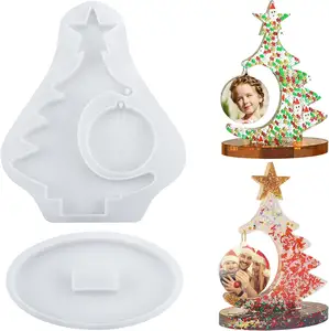 Molde de silicone para moldura de árvore de Natal, moldura de resina para fotos de árvore de Natal DIY 14512