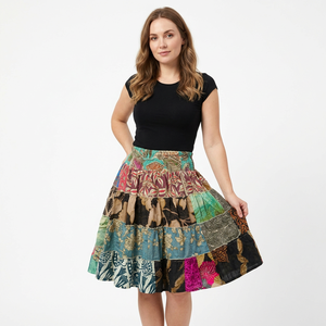 Falda Cruzada de Algodón a Rayas Estilo Bohemio de Alta Calidad para Mujer, Largo hasta la Rodilla, Cintura Natural, Colección Primavera Verano, Casual Hippie Gypsy - Product Image 1