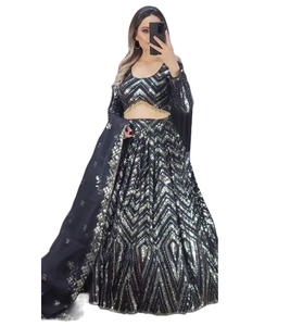 Designer indien Georgette Sequin Broderie Lehenga Dupatta High Trends Party Wear Bollywood Outfit pour les femmes Vente en gros - Product Image 1