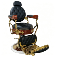 Fauteuil de barbier vintage doré, robuste, hydraulique et inclinable, en cuir PU de luxe, style antique pour salon de coiffure