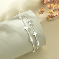 Bracelet d'amitié double couche en argent plaqué 925 avec perles florales et cœur en tungstène pour femme - Célébrations d'anniversaire (vente en gros)