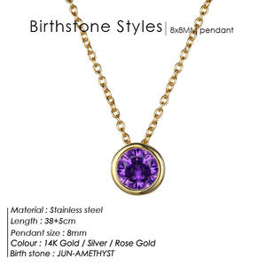 Grosir 8mm baja nirkarat Rhinestones 12 bulan batu kelahiran liontin Lucky Birthstone Charms kalung - Product Image 6
