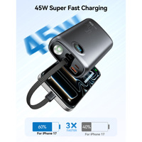 Batterie externe pour ordinateur portable et téléphone 20000mAh Lithium Polymer, charge rapide 45W PD, chargeur portable, câble Type-C intégré, affichage numérique, CE