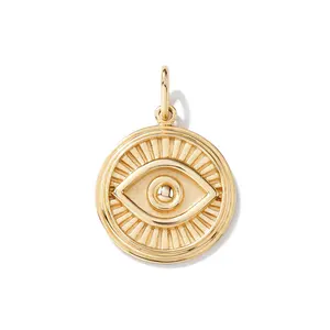 Gemnel round coin charm gold plating with evil eye pattern necklace for women and men