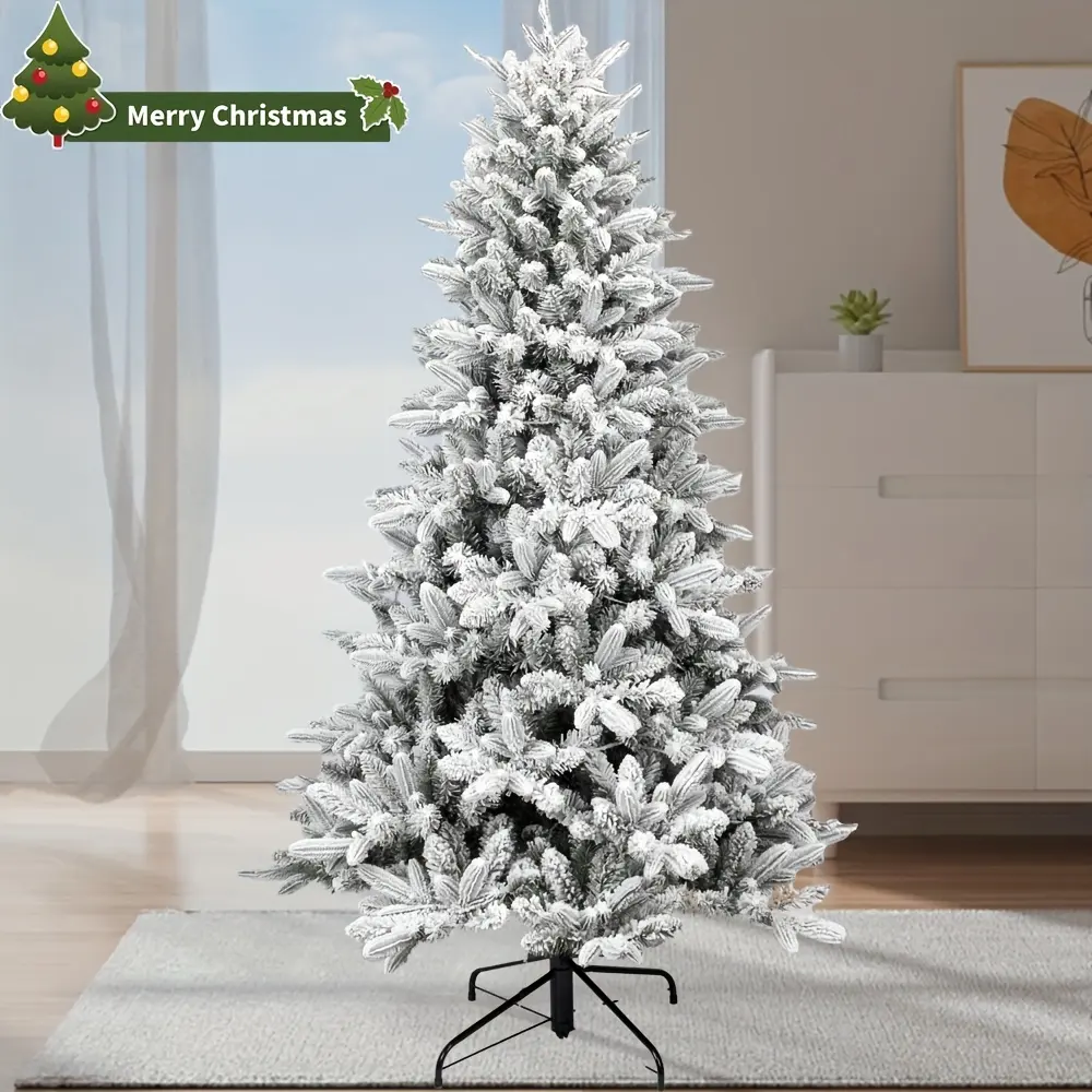1 개, 70.87 인치 PE 혼합 PVC 접목 나무, 하얀 눈 효과, 별도의 포장에 설치하기 쉬운, 내화 크리스마스 트리