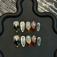 Ongles artificiels faits main populaires avec colle, manucure avec motif amande mignon, entièrement faits à la main