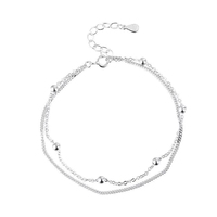 Bracelet à billes argentées SL62, double couche, design géométrique rond, bijoux polyvalents pour femmes, à porter au quotidien, cadeau, vente en gros