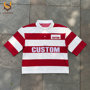 Wholesale Custom Printed Stripe t <b>Shirts</b> Embroidery Patch <b>Short</b> <b>Sleeve</b> <b>Button</b> <b>up</b> Cropped Streetwear Cotton Polo T-<b>shirt</b> for Men - Product Image 1