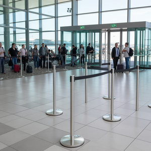 Poteaux de guidage en acier inoxydable de 36 pouces avec sangle noire rétractable pour système de contrôle d'accès intérieur/extérieur - Product Image 2