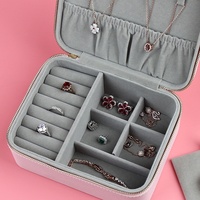 Boîte à bijoux portable en cuir PU, fermeture éclair élégante pour le rangement et l'emballage de bagues, colliers et boucles d'oreilles
