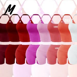 Completo Sportivo da Donna 2 Pezzi con Logo Personalizzato, Top Corto Halter e Pantaloncini, Sexy Set da Allenamento <span class=keywords><strong>per</strong></span> <span class=keywords><strong>Palestra</strong></span>, Asciugatura Rapida, Effetto Seconda Pelle, <span class=keywords><strong>per</strong></span> Yoga - Product Image 1