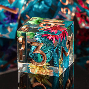 Jeu de 7 dés de fleurs DND faits à la main en résine à double cœur pour donjons et dragons Jeux de table - Product Image 1