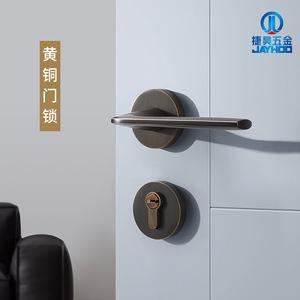 Manija de puerta con cierre de palanca Jiehao, latón dorado, herrajes para puerta interior de baño, instalación con ranurado, fácil de instalar - Product Image 2