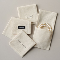 PandaSew Pochette à bijoux en coton de luxe avec logo personnalisé, style enveloppe avec étiquette pour boucles d'oreilles, collier, bague