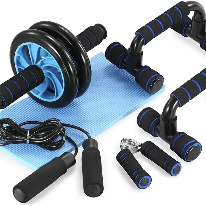 AB Roda Roller Kit dengan Push-Up Bar, Tikar Lutut, Lompat Tali dan Pegangan Tangan-Home Gym Latihan untuk Pria Wanita Kekuatan Inti
