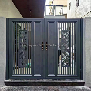 Минималистичная дверь безопасности в американском стиле с автоматизацией, технологией лазерной резки, простая черная алюминиевая дверь для дома - Product Image 2