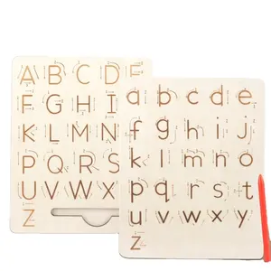 Wooden Letters Practicing Board,Double-Sided Alphabet Tracing Tool Learning to Write ABC Educational Toy Game