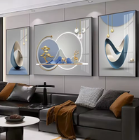 Peinture murale abstraite géométrique en gros, triptyque mural en porcelaine cristalline pour décoration de salon