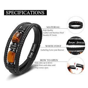Bracelet en cuir pour homme gravé sur mesure, perles en œil de tigre multicouches, fermoir magnétique « Je t'aime pour toujours », cadeau de bijoux pour homme - Product Image 2