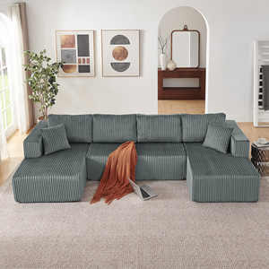 132'' U Shape Comfy Compressed Cloud Couch with Side Pockets Corduroy Memory Foam Sleeper <b>Sofa</b> for Living Room - Product Image 3