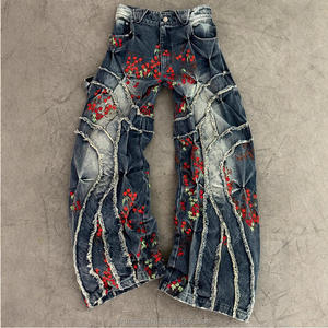 Unique New Trendy Denim Pant Colorful Flower Pattern Patchwork <strong>Women</strong> Jeans Denim Pants <strong>Trousers</strong> - Product Image 2