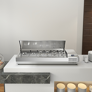 Thép không gỉ <span class=keywords><strong>Countertop</strong></span> hiển thị tủ lạnh cho pizza, salad, thanh trái cây, và bánh mì salad Bar hiển thị tủ lạnh - Product Image 6