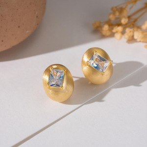 <b>Stud</b> <b>Earrings</b> Oval 14k Gold <b>Crystal</b> Inlay Party Jewelry - Product Image 4
