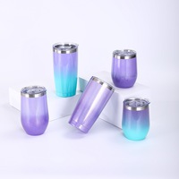 Gobelet à vin en acier inoxydable avec dégradé de paillettes, design moderne et minimaliste, en forme d'œuf, pour les voyages, le café, la bière, avec couvercle, logo personnalisé