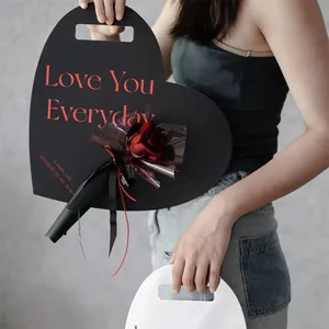 批发心形单玫瑰花袋插花纸盒包装情人节礼品离合器花袋
