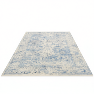 Tappeto Loom Luxe 8x10 Blu Crema a Pelo Corto, Stile Vintage Chic, Rettangolare per Soggiorno, Camera da Letto, Cucina, con Base Antiscivolo in Gomma - Product Image 1