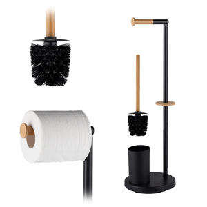 Soporte de papel higiénico de pie con varilla de bambú y soporte de escobilla de baño para baño BTH020 - Product Image 2