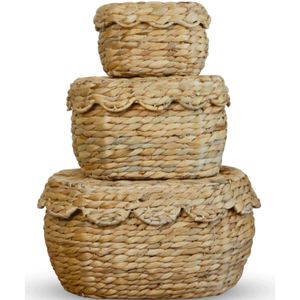 Cajas decorativas de cesta de ratán, caja de almacenamiento tejida, cesta de jacinto con tapas, cesta de mimbre pequeña con borde festoneado con tapa - Product Image 1