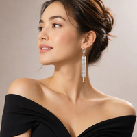Pendientes de Aro Colgantes de Acero Inoxidable con Borlas de Diamantes de Imitación para Fiesta, Boda, Novia, Baile de Graduación, Venta al por Mayor, OEM, Personalizados