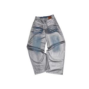 Jeans délavés sur mesure pour femmes, en denim 100% coton, style baggy Y2K, vente en gros - Product Image 5