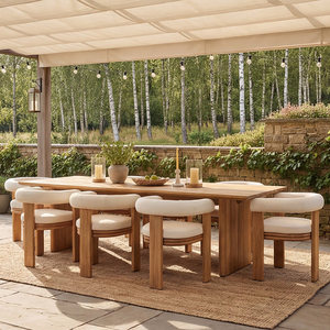 Table et chaises d'extérieur en teck du Myanmar pour cour de villa, hôtel, maison d'hôtes, terrasse extérieure, mobilier de loisirs en bois massif - Product Image 3