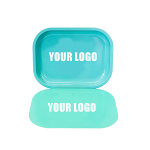 JUJI Free Sample <strong>Custom</strong> Logo Print 18*14cm Metal Herb Cigarette Tobacco Smoking Smoke <strong>Rollings</strong> <strong>Trays</strong> With Magnetic Lid Cover - Product Image 1