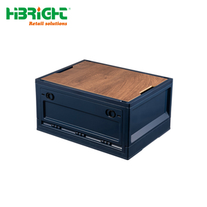 Heavy Duty Collapsible Storage <b>Crate</b> with Wooden Lid Portable Plastic Folding Box with Side Door for Outdoor Camping and Home Or - Product Image 6