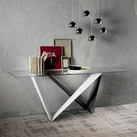 Ensemble de tables consoles modernes en acier inoxydable avec plateau en verre et miroir, tables consoles et miroirs
