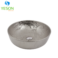Lavabo de comptoir en céramique au design traditionnel doré, couleur élégante pour salle de bain, lavage pour villa, fabriqué en Chine