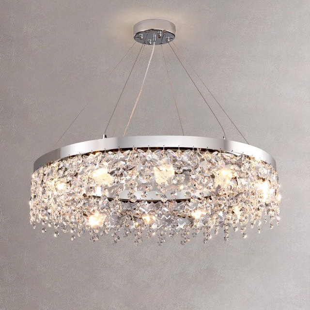 Zeal Lighting Luxury Modern Crystal Ring Connected Circle Led Pendant Light for Hotel Living Room