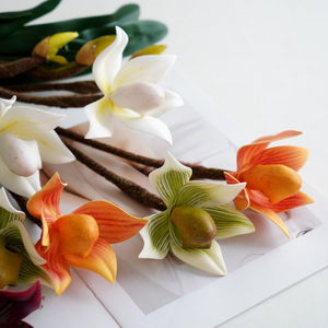 Bouquet d'orchidées artificielles Paphiopedilum en PVC, aspect réaliste, avec feuilles, décoration d'intérieur, accessoires de mariage - Product Image 4