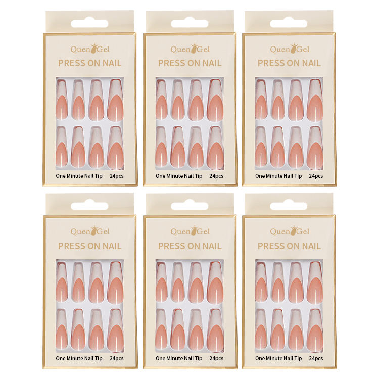 OEM Wholesale High Quality French Press on Nails Tips Custom Logo Coffin Pre Designed Luxury Press on Nail