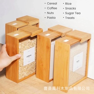 Wooden Cereal Storage Box <b>Bamboo</b> Lid Rectangle Grain <b>Container</b> Kitchen Food Organizer - Product Image 5