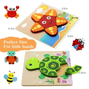 Wooden Toddler Puzzles Toys Gifts, 4 Pack Animal Shape Jigsaw