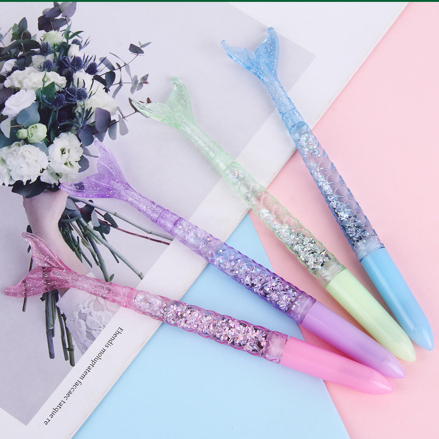 ปากกาเจลนางเงือกคริสตัลสีสุ่ม